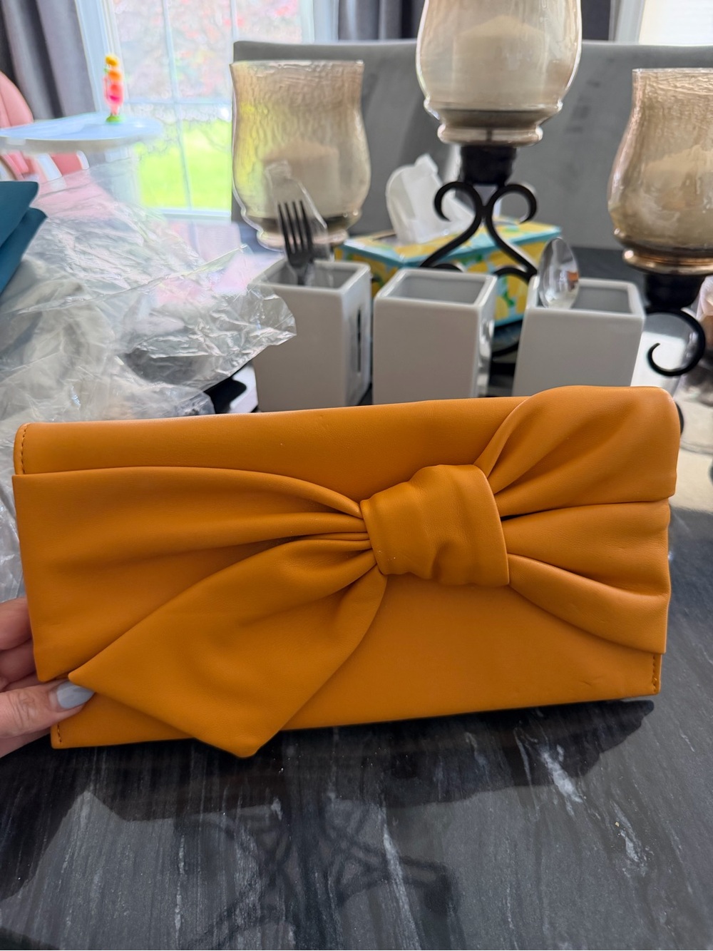 Mustard Bow Clutch Purse - Women's Evening Bag